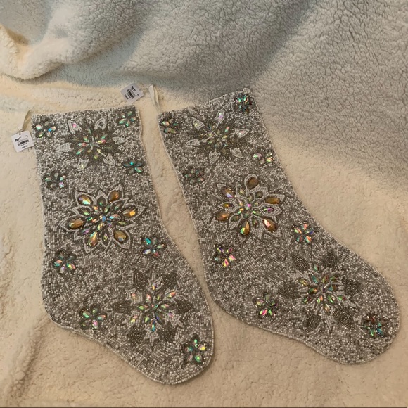 Pier 1 Other - PIER 1 BEADED CHRISTMAS STOCKINGS SET OF 2 NWT
